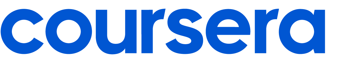 Coursera blue logo. Coursera is an online learning platform and small business resource.